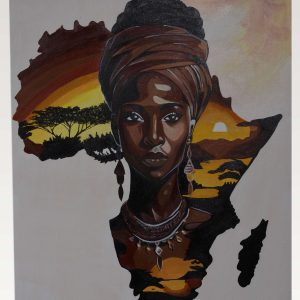 African Woman Silhouette Painting – Sunset Africa Portrait Wall Art
