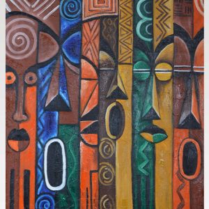 African Tribal Masks Abstract Painting – Ethnic Geometric Wall Art