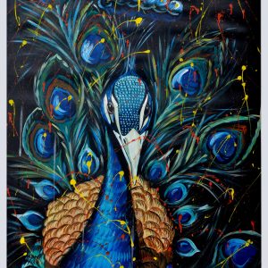 Abstract Peacock Painting – Colorful Modern Bird Canvas Wall Art