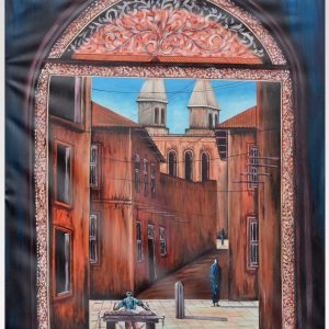 Old Town Street Scene Painting – Architectural Alleyway Wall Art