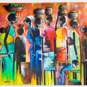 African Village Women Painting – Colorful Cultural Life Canvas Wall Art