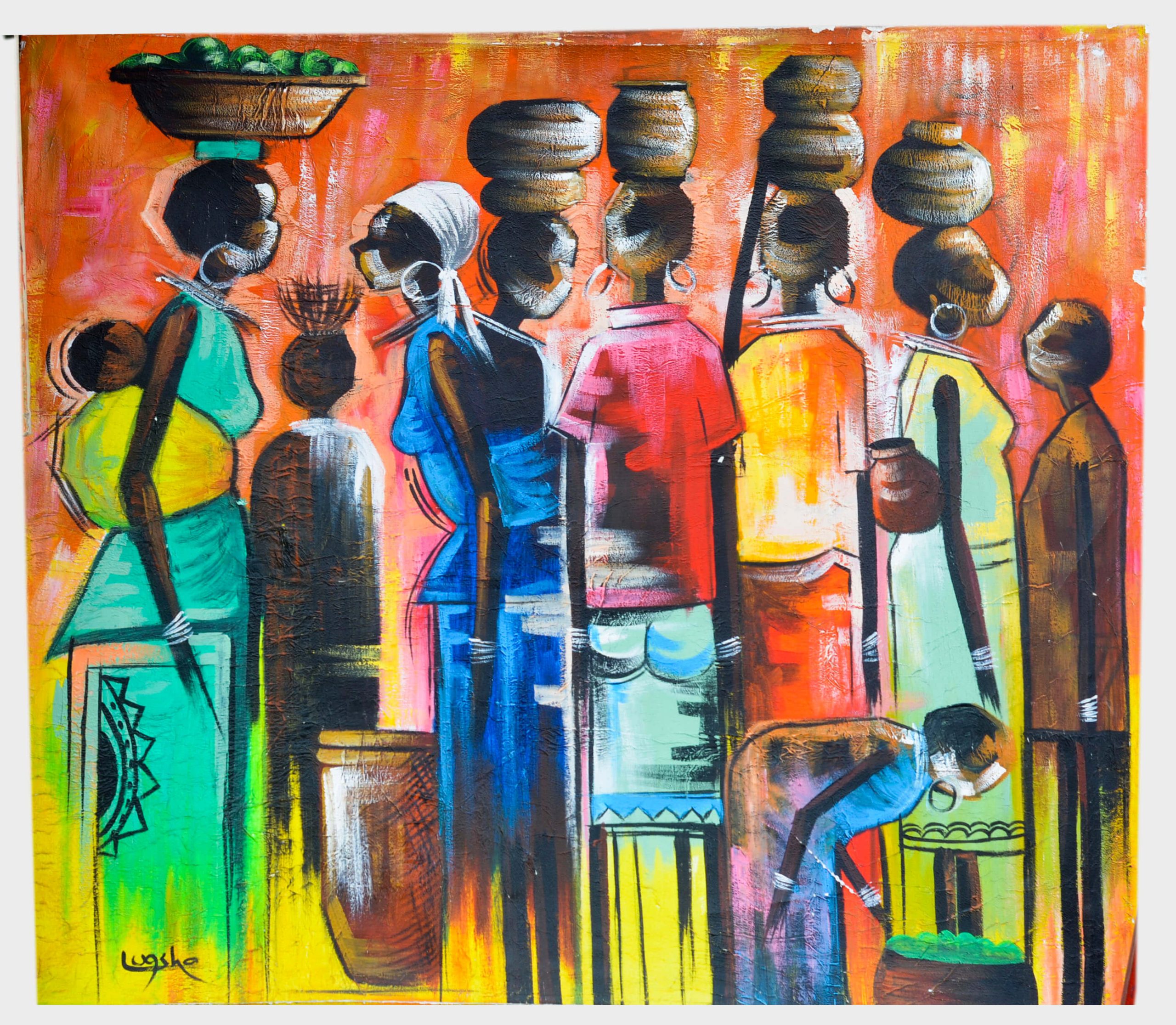 African Village Women Painting – Colorful Cultural Life Canvas Wall Art