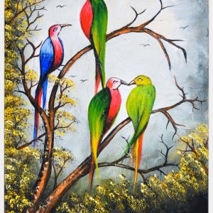 Colorful Parrot Birds Painting – Tropical Wildlife Canvas Wall Art