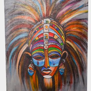 African Tribal Mask Painting – Colorful Ethnic Portrait Canvas Wall Art