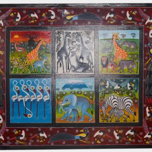 African Wildlife Folk Art Painting – Colorful Safari Animals Canvas Wall Art