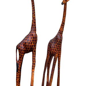 Handcrafted Wooden Giraffe Sculptures – African Safari Animal Décor Set