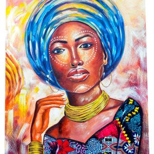 African Woman Portrait Canvas Wall Art – Colorful Tribal Beauty Painting