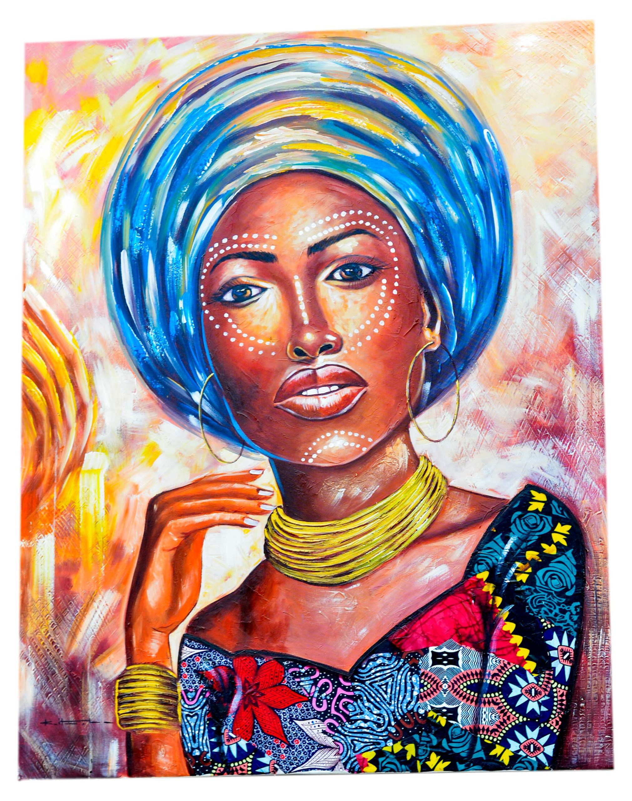 African Woman Portrait Canvas Wall Art – Colorful Tribal Beauty Painting