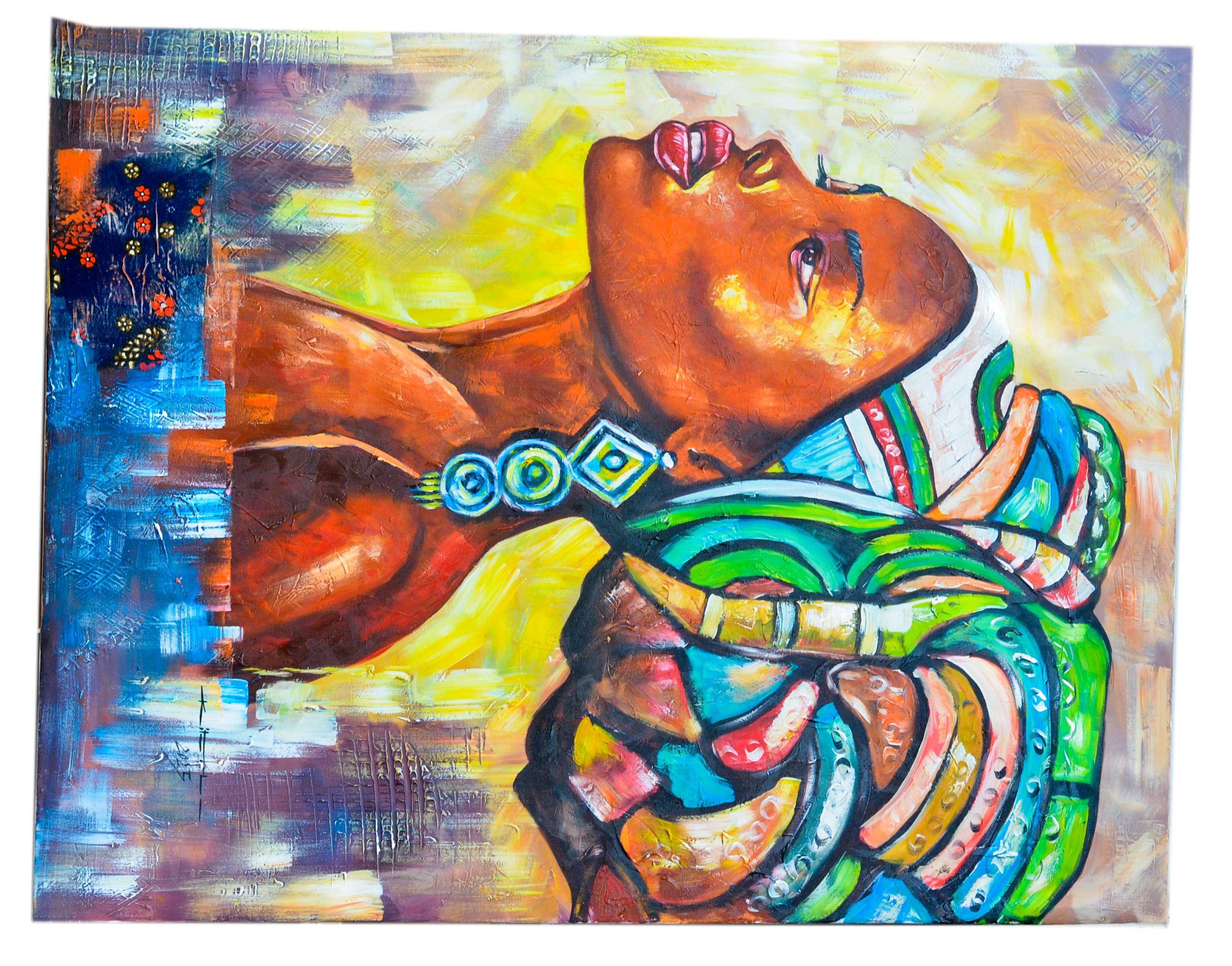 African Woman Portrait Painting – Colorful Tribal Woman Wall Art