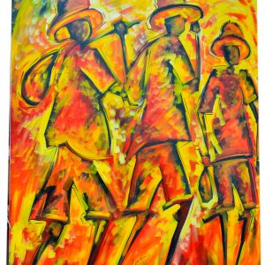 African Village Life Painting – Colorful Tribal Family Wall Art