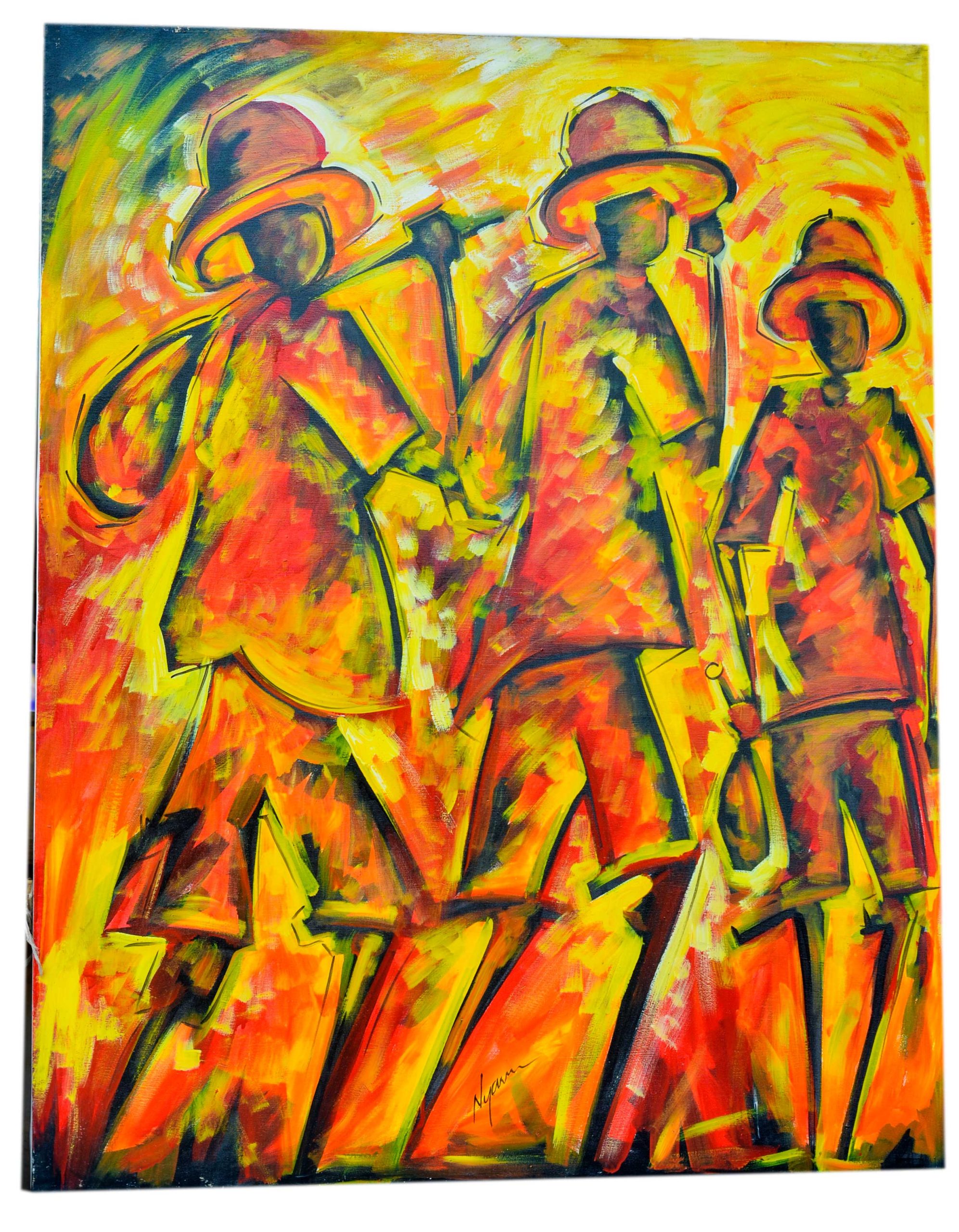 African Village Life Painting – Colorful Tribal Family Wall Art