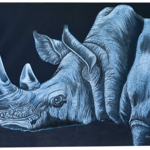 Black & White Rhino Painting – Powerful Rhinoceros Wildlife Wall Art