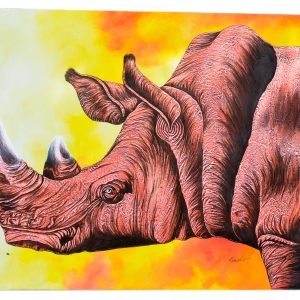 African Rhino Painting – Colorful Wildlife Rhinoceros Wall Art