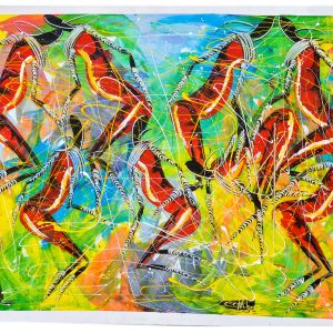 Abstract African Dancers Painting – Colorful Modern Tribal Art Wall Décor