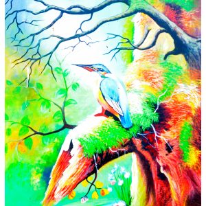 Colorful Kingfisher Bird Painting – Vibrant Nature Bird Wall Art