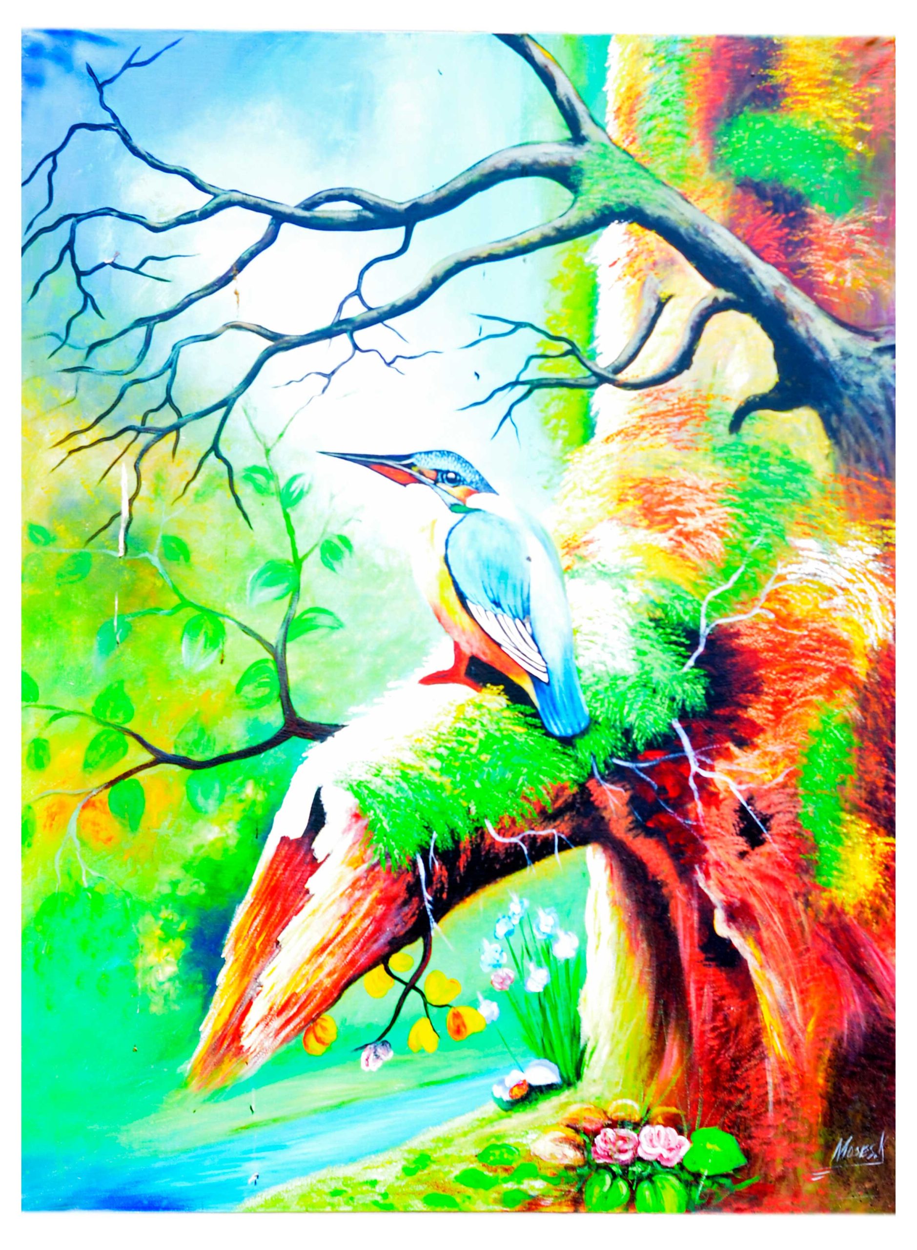 Colorful Kingfisher Bird Painting – Vibrant Nature Bird Wall Art