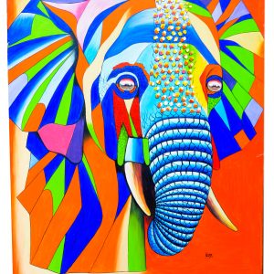 Colorful Geometric Elephant Painting – Modern Abstract Elephant Wall Art