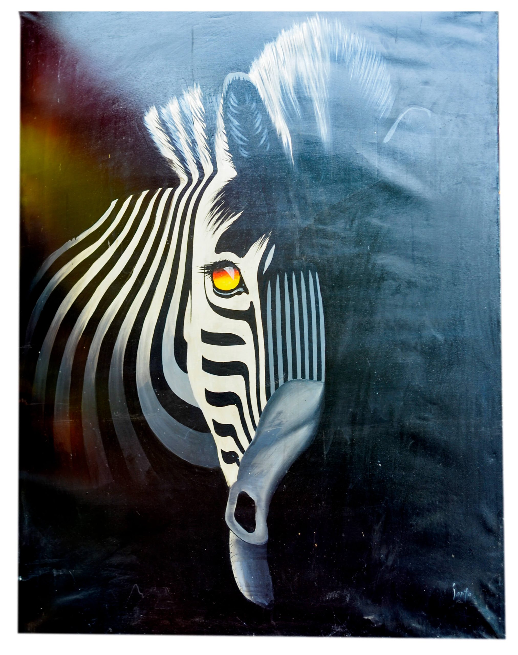 Abstract Zebra Portrait Painting – Modern Wildlife Canvas Wall Art