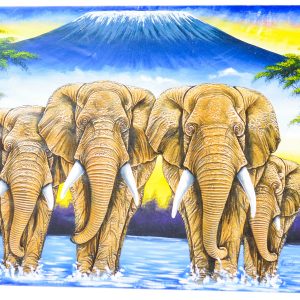 African Elephant Family Painting – Safari Wildlife Landscape Wall Art