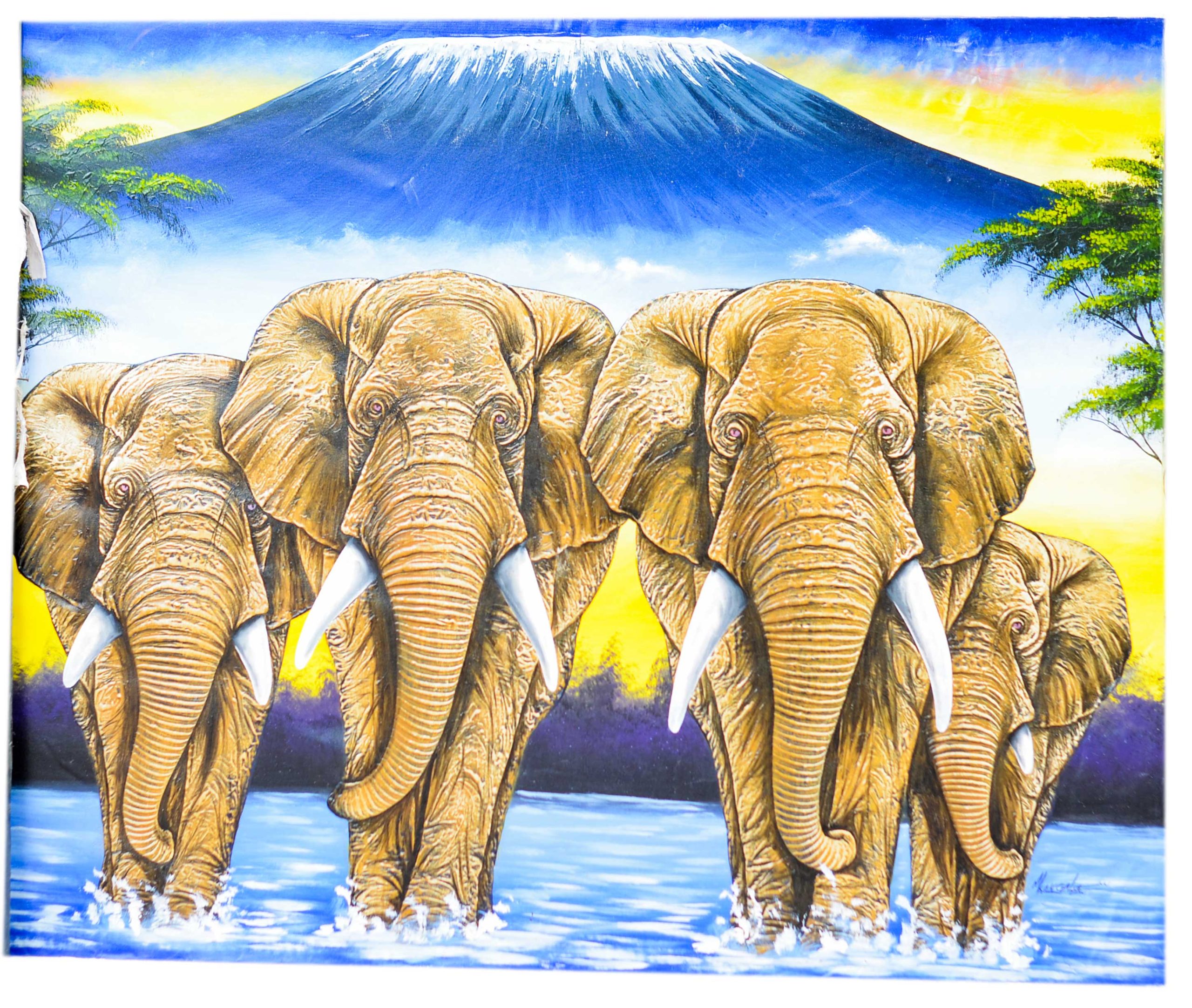 African Elephant Family Painting – Safari Wildlife Landscape Wall Art