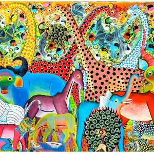 Colorful African Wildlife Abstract Painting – Vibrant Animal Art Canvas