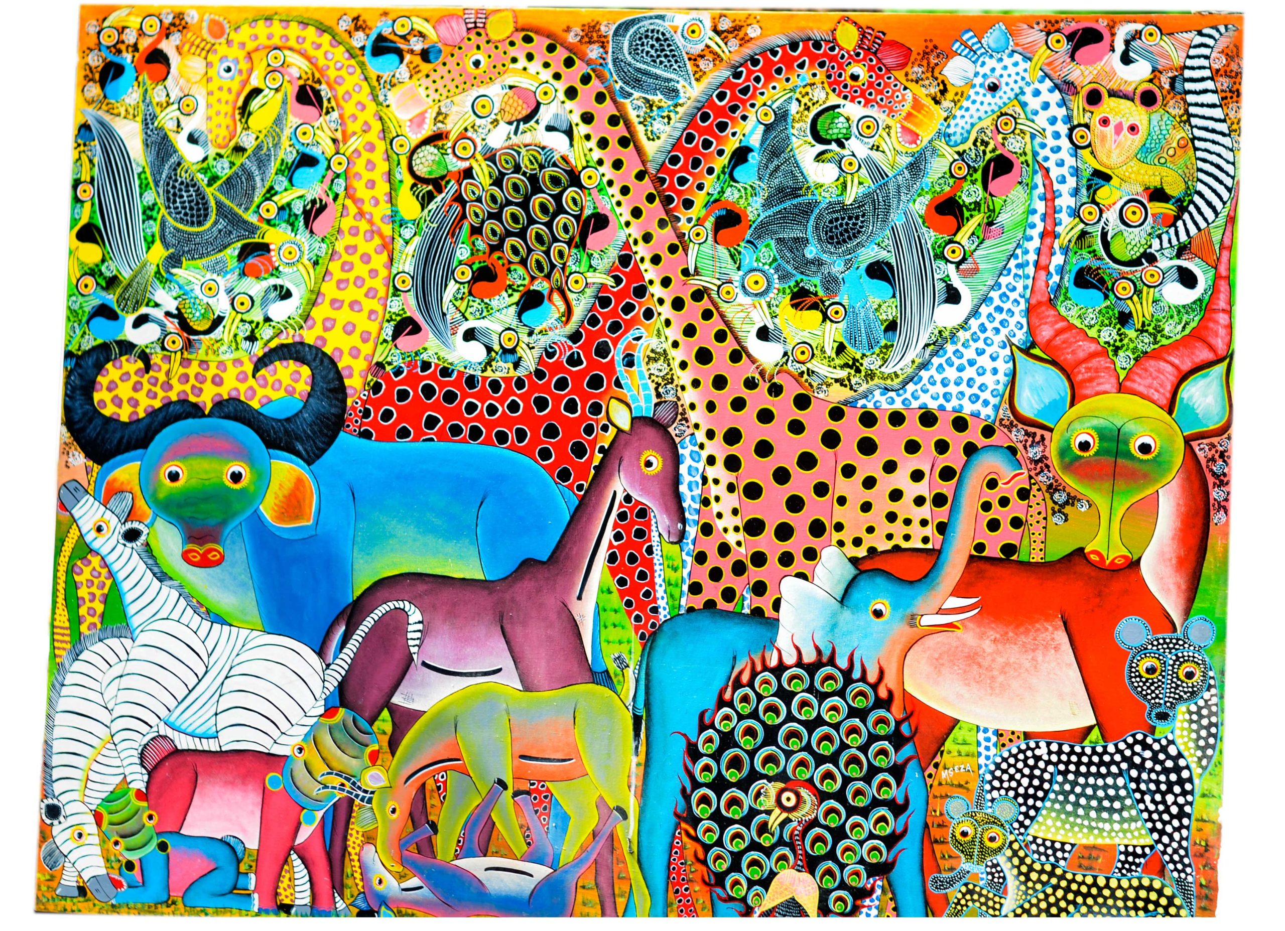 Colorful African Wildlife Abstract Painting – Vibrant Animal Art Canvas