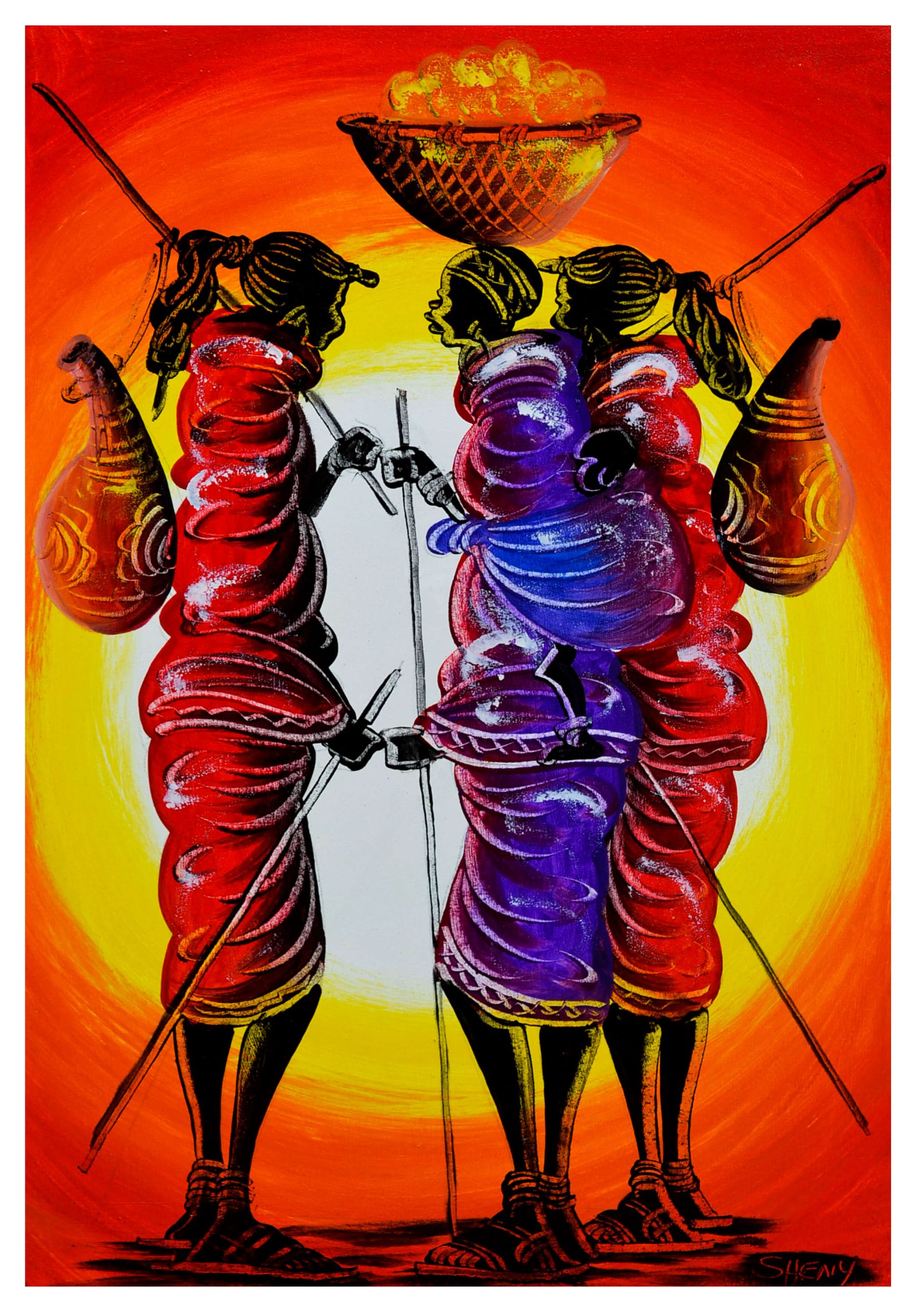 African Women Gathering Painting – Colorful Cultural Folk Art Canvas