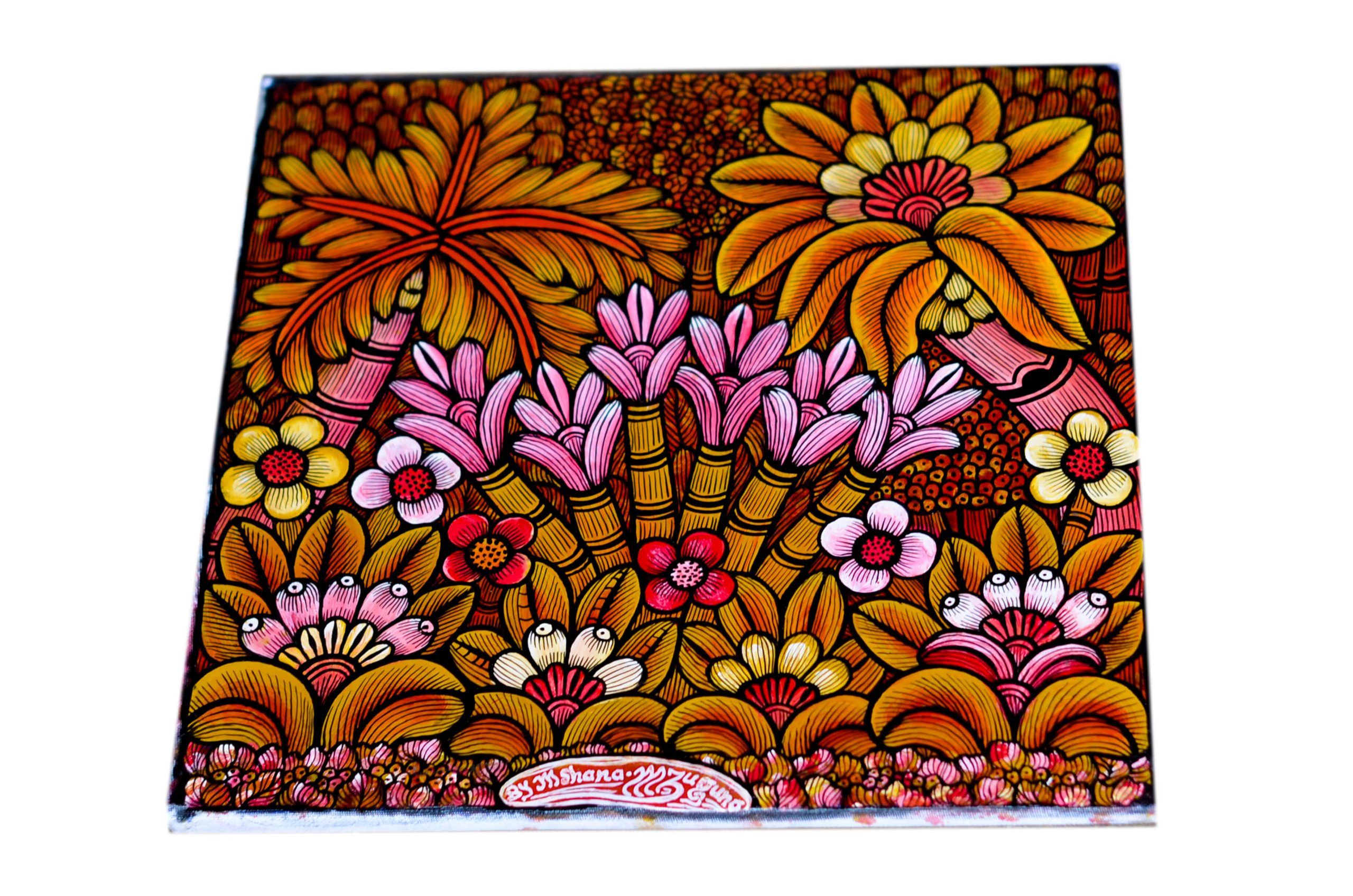 Colorful Floral Folk Art Painting – Decorative Botanical Canvas Wall Art