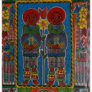 African Folk Art Painting – Colorful Tribal Women & Wildlife Wall Art