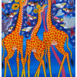 Colorful Giraffe Family Painting – African Wildlife Folk Art Canvas Wall Art